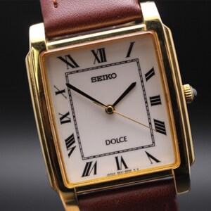 Vintage 1995 [N MINT] Seiko Dolce 5E31-5000 Gold Tank Roman Quartz 28mm Men's Watch From Japan