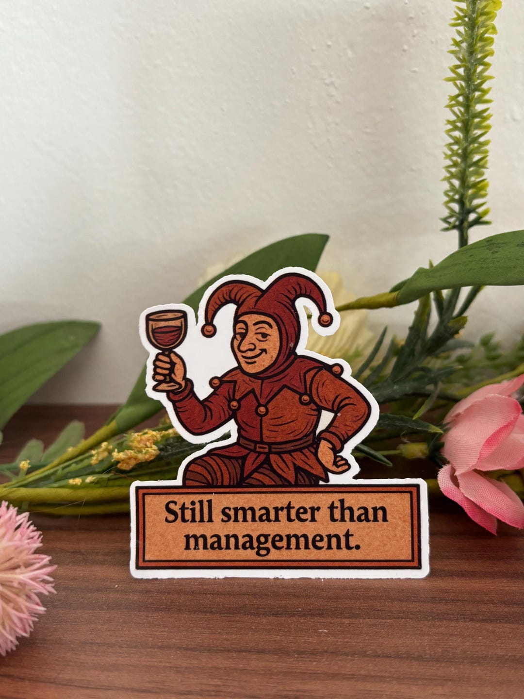 Jester Sticker Medieval Jester Vinyl Sticker - Still Smarter Than Management. Funny ...