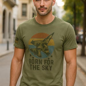 Born for the Sky Military Jet T-Shirt  Retro Camo Fighter Plane Tee for Veterans, Pilots, Aviation Lovers & Air Force Fans