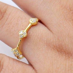 Unieke diamanten ring, vergulde handgemaakte ring, trouwring, stapelbare diamanten trouwring halve eeuwigheid, cadeau voor haar