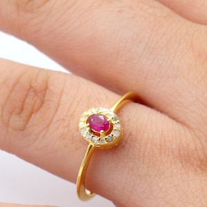 Gold Plated Ruby Ring: Natural Diamond Accent, July Birthstone