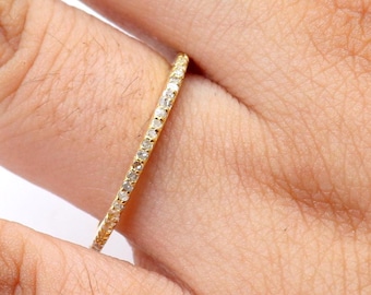14K Gold Plated Diamond Eternity Ring: Thin Stacking Band