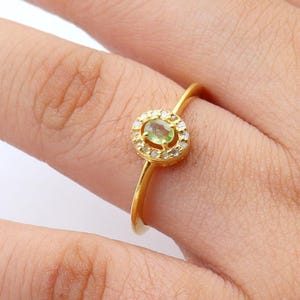 Natural Green Sapphire Diamond Ring , Gold Plated Handmade Sapphire Ring , Green Gemstone Anniversary Ring , Ring For Women