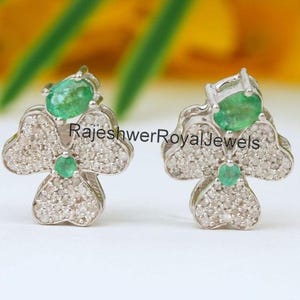 Oorbellen met smaragd en diamant: sterlingzilver met groene edelsteenstekers