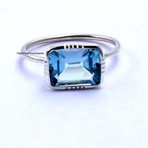 Dainty Blue Topaz Gemstone Ring , 925 Sterling Silver ,  Topaz Gemstone Ring, Stackable Ring, Tiny Statement Ring, Birthday Gift For Her