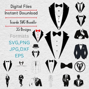 Tuxedo SVG Bundle | 35 Tuxedo & Bow Tie SVGs | Formal Wear Silhouettes | Cricut Cut Files | Midnight Tux Svg | Gentleman Sublimation Clipart