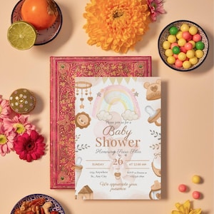 Tiny Toons aankomst cartoon babyshower uitnodiging canvasjabloon – bewerkbare digitale download – leuke doe-het-zelf afdrukbare douchekaart gratis canva-account