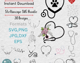 Paquete SVG de estetoscopio floral: archivos de corte médicos para enfermeras y médicos (descarga digital)