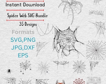 Spider Web SVG Bundle: 35 Halloween Horror Designs (Digital Download)