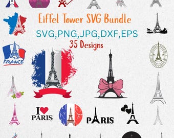 Eiffel Tower SVG Bundle | 35 Paris and France Inspired Designs | Paris Clipart for Cricut & Silhouette | Romantic Eiffel Tower Designs