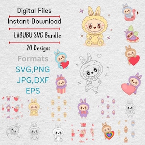 20 Labubu SVG Bundle - Cute Cartoon Character SVGs for Cricut and Silhouette - Kawaii SVG Cut Files for Shirts, Crafts, Stickers
