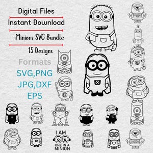 Minions SVG Bundle | 15 Funny Despicable Me Clipart | Cute Cartoon Vector Files for Cricut & Silhouette | Kid Party Decor | Instant Download