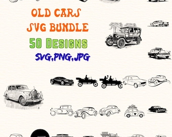 古い車のSVGバンドル | 50デザイン | ヴィンテージクラシックカー | クラシックタクシーカーSVG アンティークカー、レトロ車両SVG（CricutとSilhouette用）
