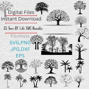 Tree of Life SVG Bundle - 25 Sacred Tree Clipart Files - Nature Silhouettes & Spiritual Tree SVGs for Cricut and Silhouette - Palm tree svg