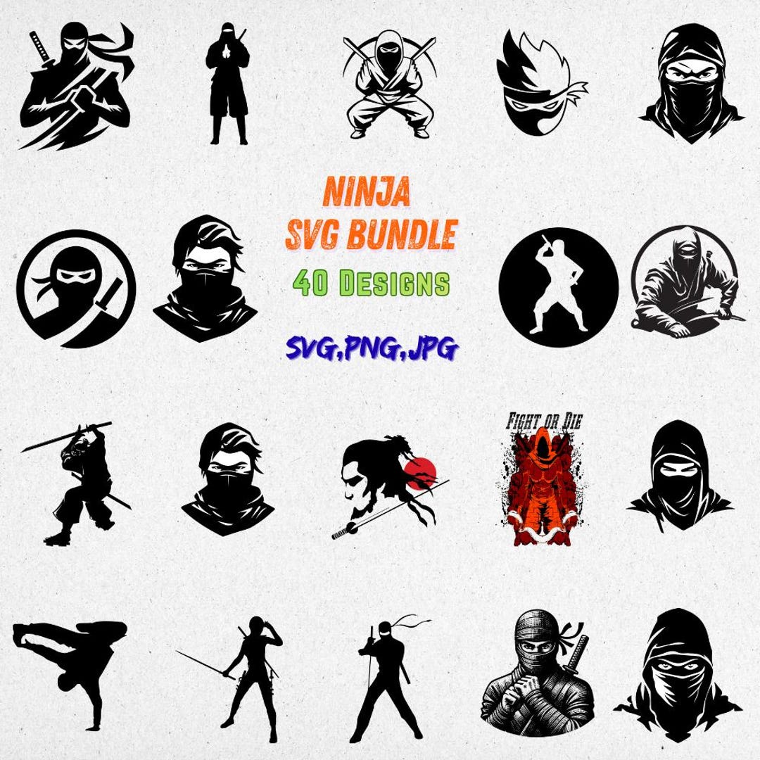 Ninja SVG Bundle – 40 Stealth Warrior Cut Files | Samurai & Shinobi ...