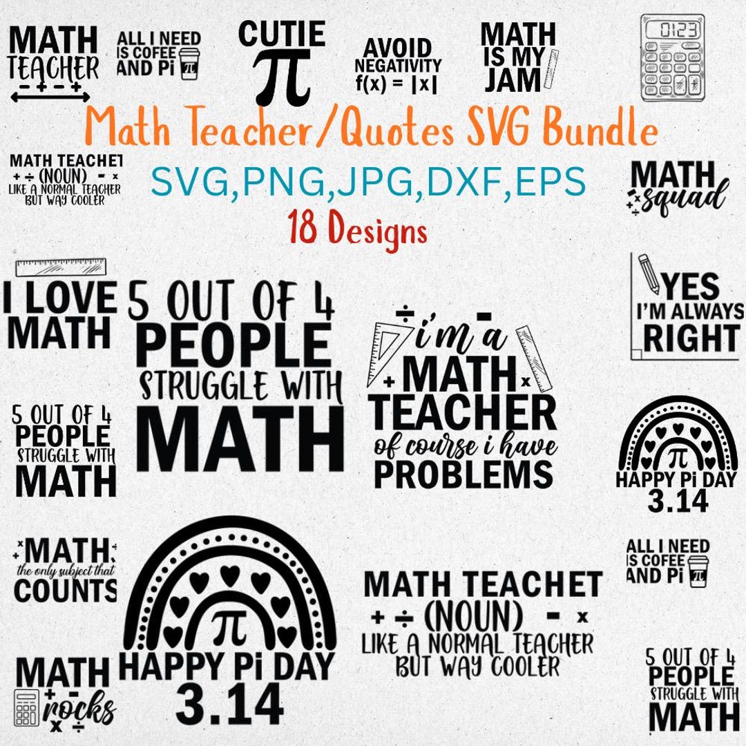 Motivation Chip In Math Math Quotes SVG Bundle - 15 Motivational Math Teacher Design ...