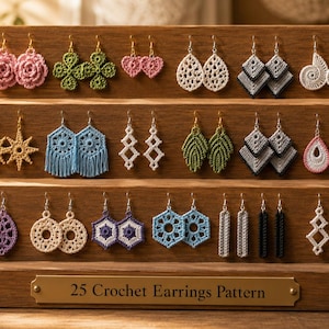 25 Crochet Earring Patterns Bundle | Beginner Friendly Handmade Jewelry | Boho Fashion Earrings | Easy Crochet Tutorial | Instant Download