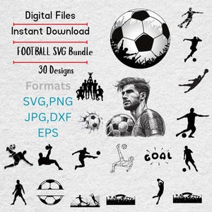 Fußball SVG Bundle | 30 Game Day Cut Files für Cricut & Silhouette | American Football Clipart für T-Shirts | Sportliebhaber Png Clipart