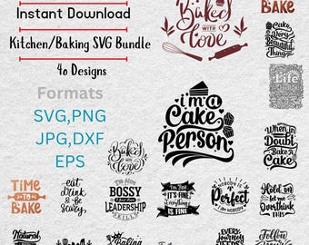 Paquete SVG de frases divertidas de cocina: 40 frases sobre repostería, archivos de corte para Cricut (descarga digital)