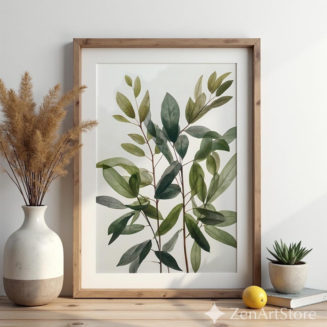 Minimal Green Leaves Botanical Wall Art - Modern Neutral Plant Print ...