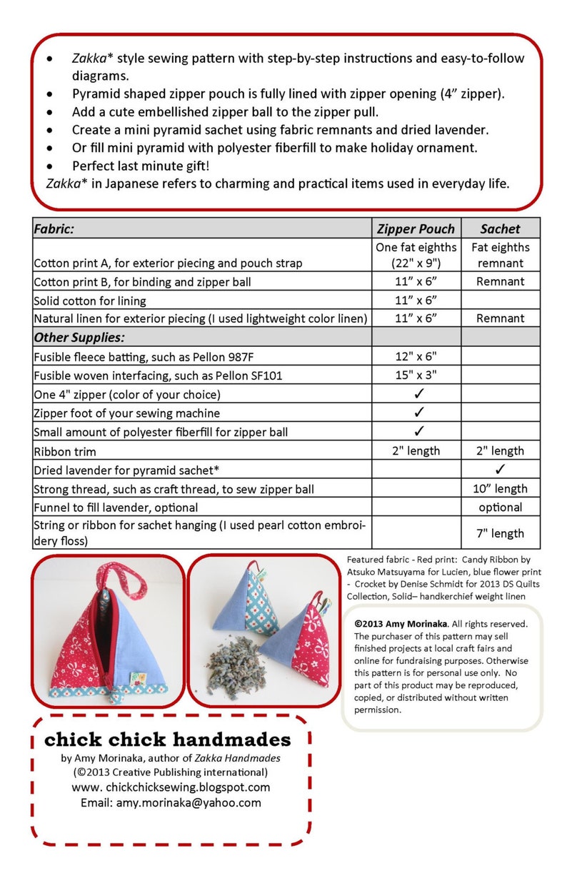 PDF Pyramid Zipper Pouch and Sachet Sewing Pattern Zakka Etsy