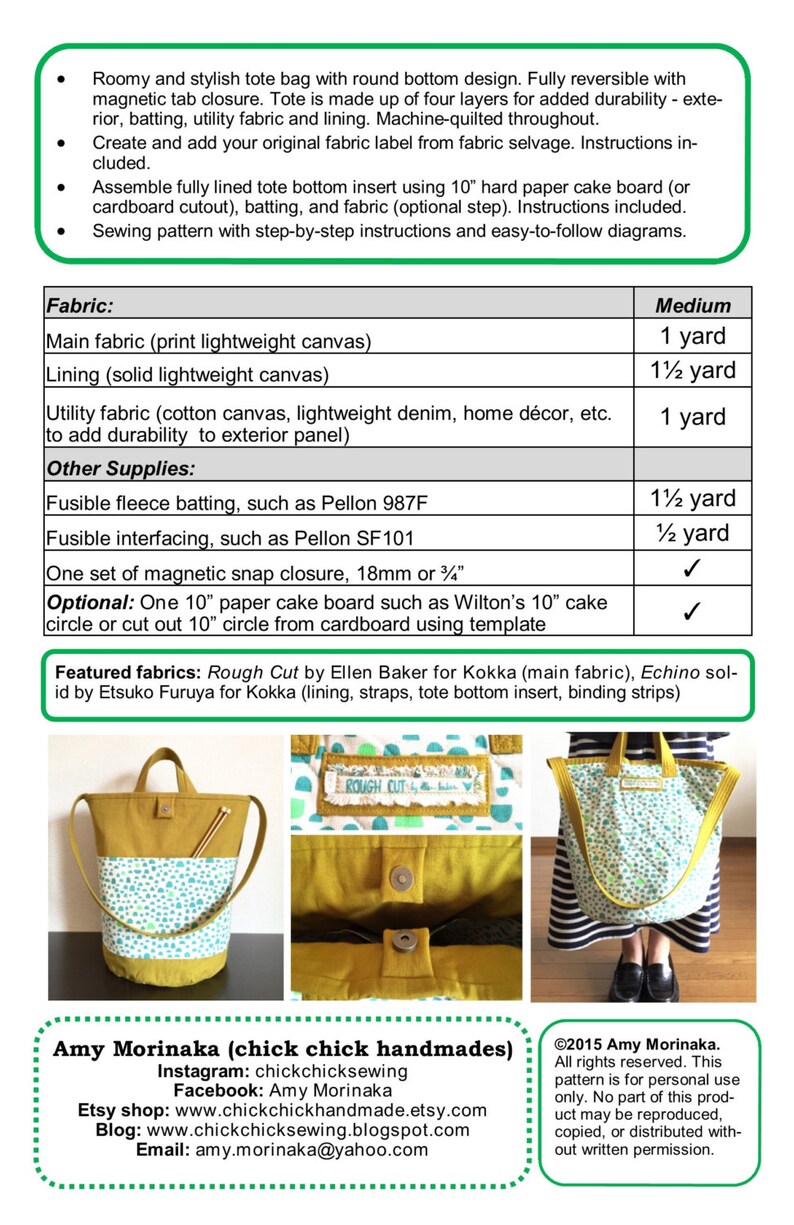 PDF Ellie Bucket Tote Zakka Sewing Pattern Instant Etsy