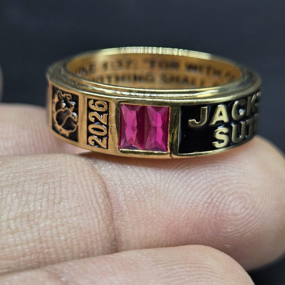 Customize University Class Ring Gold Plated Square Cut Simulated Stone ...