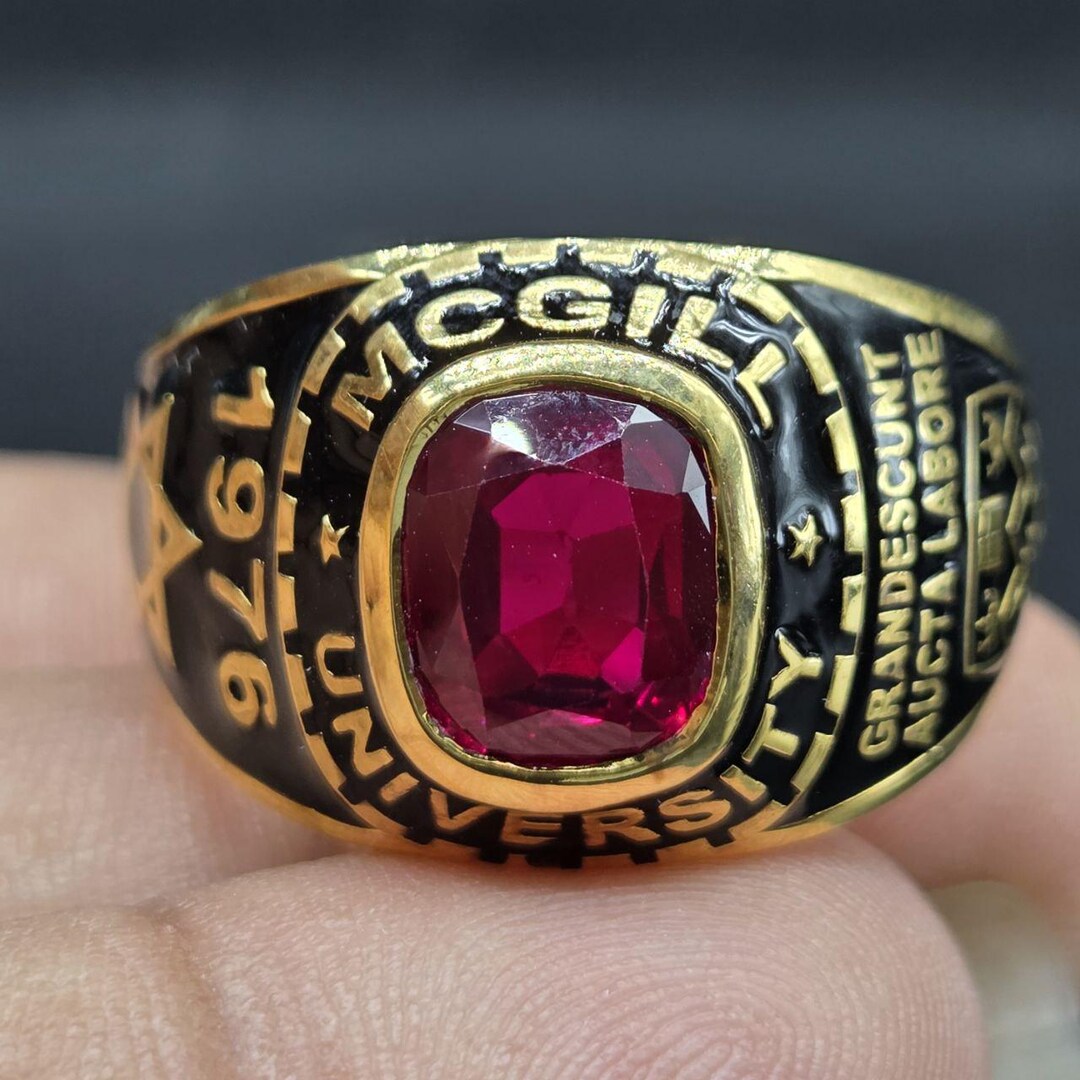 Ruby Graduation Ring Vintage 1976 Mcgill University Class Ring Gold Plated Graduation Ring ...
