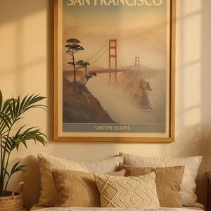 San Francisco Travel Poster – Digital Wall Art Print of Golden Gate Bridge, California Coastal Decor, Printable Urban Landscape