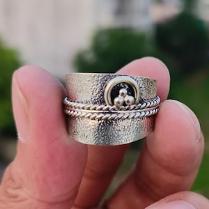 Rustic Wide Band Ring 925 Sterling Silver | Tribal Boho Ring for Women | Adjustable Silver Statement Ring | Handmade Artisan Jewelry