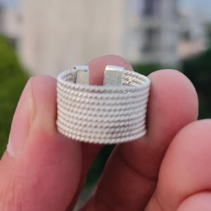 Textured Wide Band 925 Silver Ring | Adjustable Handmade Ring | Rustic Woven Design | Unisex Boho Jewelry | Unique Gift for Him or Her