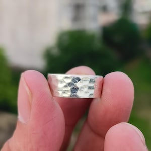 Hammered Sterling Silver Ring | 925 Solid Wide Band | Handmade Textured Ring for Men & Women | Artisan Boho Silver Jewelry Gift