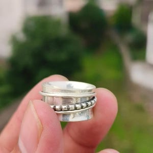 925 Sterling Silver Spinner Ring | Beaded Spinner Band | Rustic Fidget Ring | Handmade Anxiety Ring | Meditation Jewelry for Men & Women