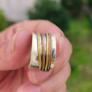 Tri-Metal Spinner Ring: 925 Sterling Silver, Copper & Brass Fidget Jewelry