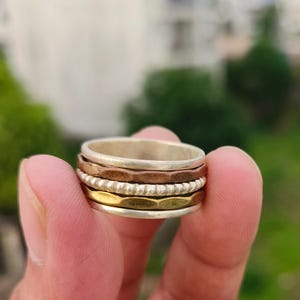 925 Sterling Silver Spinner Ring: Copper Brass Fidget Band
