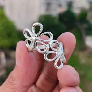 Sterling Silver Flower Ring: Adjustable Boho Floral Statement