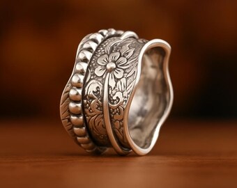 Anillo Giratorio De Plata 925 Para Aliviar La Ansiedad