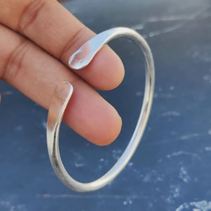 Solid 925 Sterling Silver Plain Bangle - Heavy Bangle - Stackable Bangle - Single Wrist Bangle - Adjustable Cuff Bangle - Women Gift Bangle