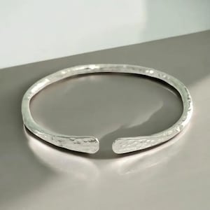 Handmade Hammered Sterling Silver Bangle: Boho Cuff Bracelet