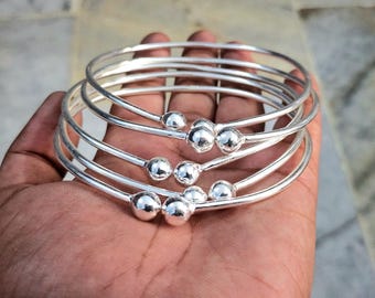 Set of 5 West Indian Ball Bangles – Handmade 925 Sterling Silver Caribbean Style Bracelets | Tribal Oxidized Jewelry for Her