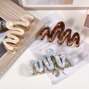 Large Metal-Core Hair Claw, Bridal & Bridesmaid Squiggle Claw Clip, Coastal Squiggle Claw Clip, Coastal Wedding Hair Accessory