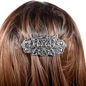 Vintage Silver Butterfly Hair Barrette with Floral Accents Butterfly On Leaf AB Crystal Hair Barrette – 1928 Jewelry main image 4