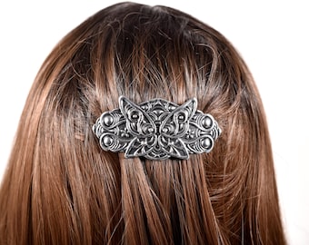 Metal Butterfly Hair Barrette, Antique Silver Metal Hair Clip, Retro Floral Butterfly Hair Accessory, Gift For Girl