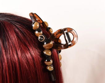 Braun Marmor Haarkralle Clip, Harz Perle Vintage Haarschmuck, Elegante Acetat Kralle, Geschenk für Sie