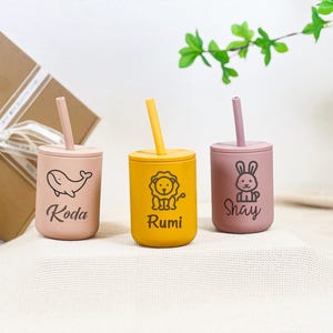 Personalized Silicone Toddler Cup – Engraved Non-Spill Sippy Cup with Straw, Custom Baby Name Tumbler, Leak-Proof Training Cup