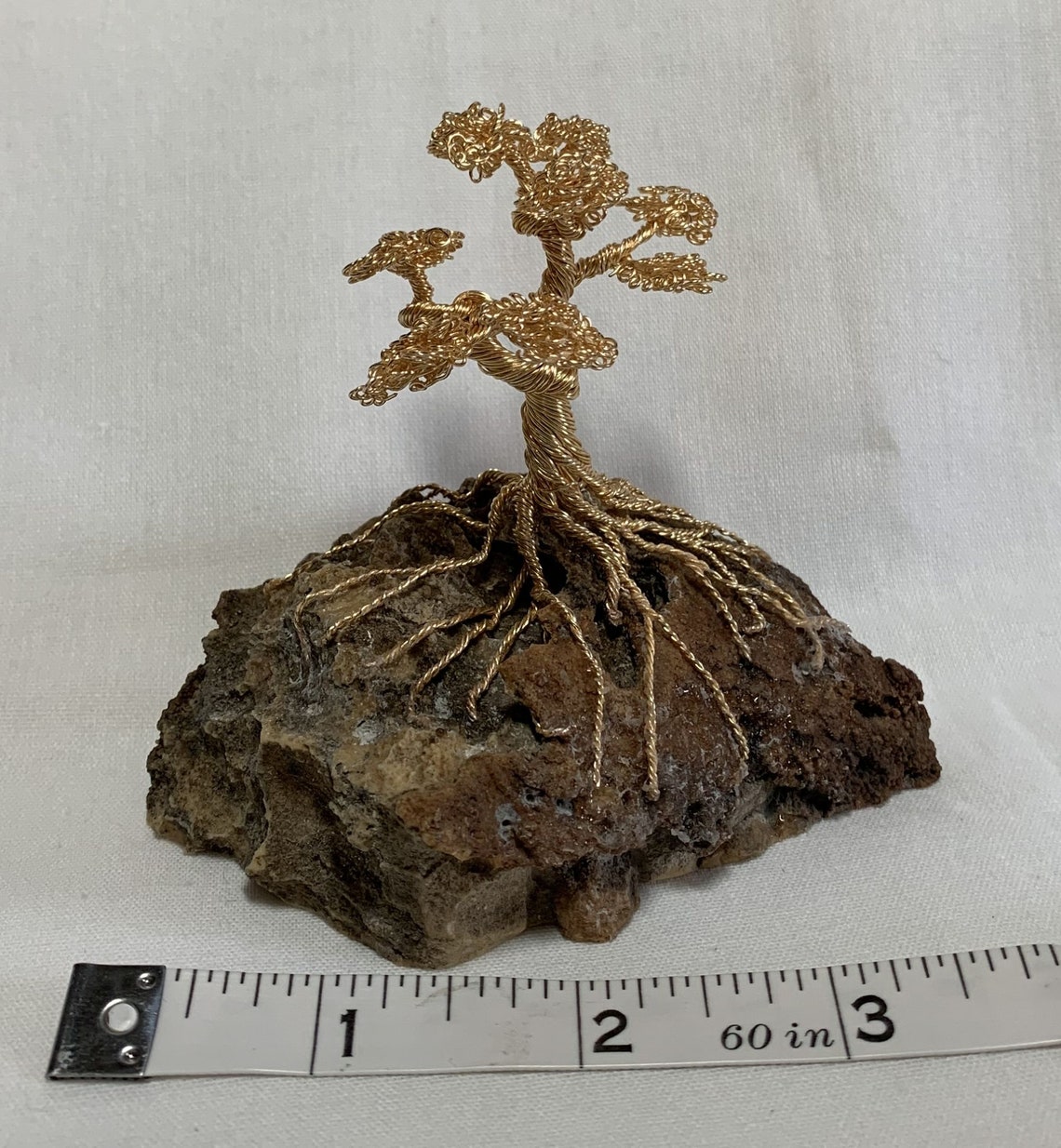 Golden Bonsai Tree Sculpture Mounted on Travertine Stone Gold Etsy