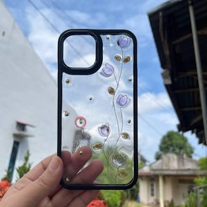 Uniek telefoonhoesje tulpenhars – gepersonaliseerde esthetische iPhone-hoes – handgemaakte doorzichtige telefoonhoes