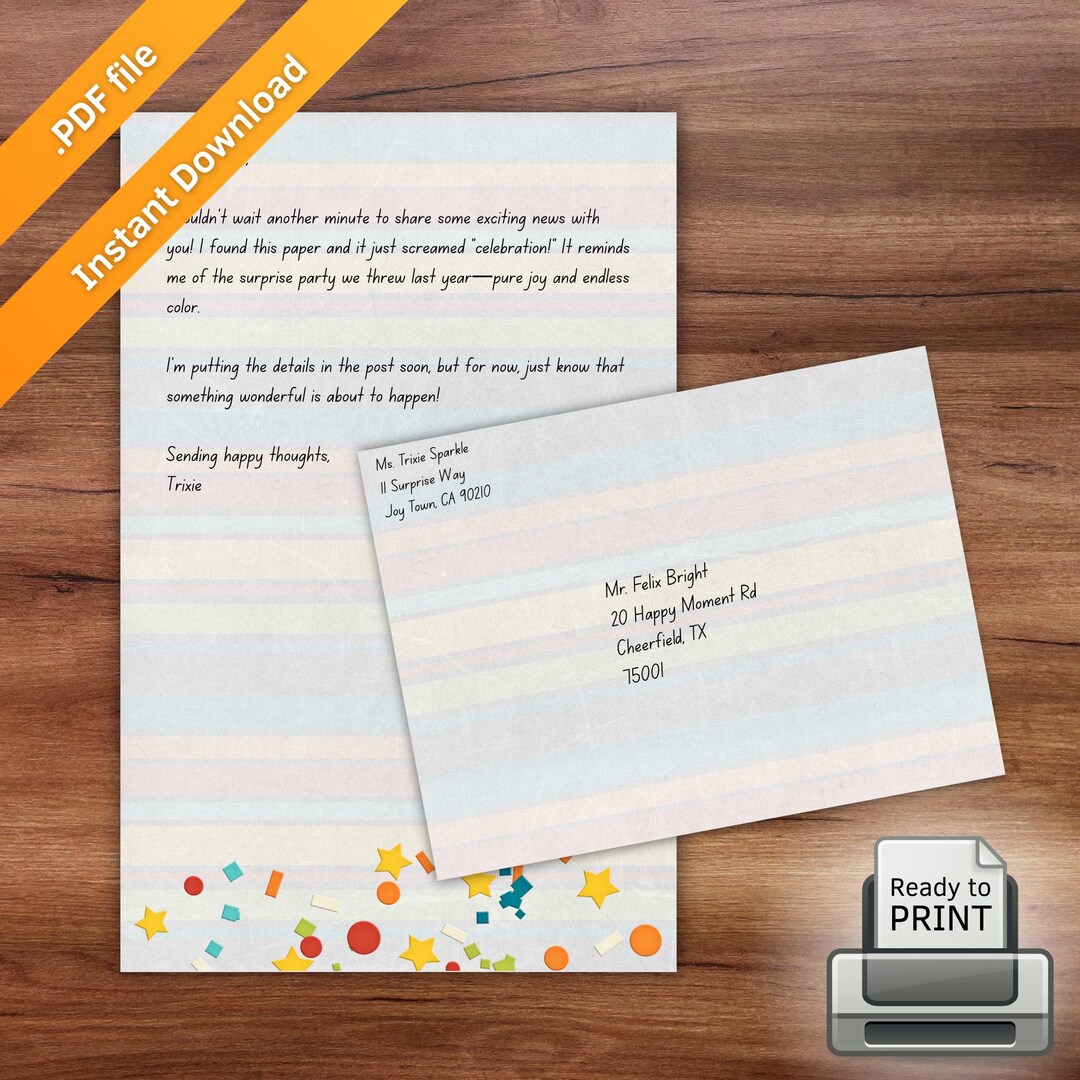 Confetti and Sprinkles Printable Stationery Set - Festive Party Letter ...