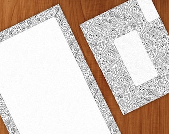 printable paisley paper with envelope, stationery for pen pals, snail mail