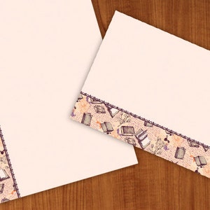 books with flowers border paper with envelope, stationery for pen pals, snail mail